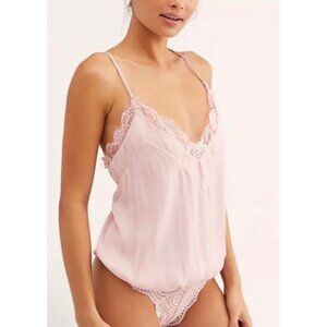 intimately free Free People Free People HBD Pink Lace V Neck Bodysuit Size Small